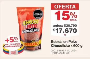 Listo - Bebida en Polvo Chocolisto x 600 g