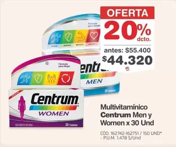 Multivitamínico Centrum Men y Women x 30 Und