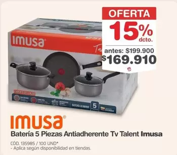 Imusa - Batería 5 Piezas Antiadherente Tv Talent