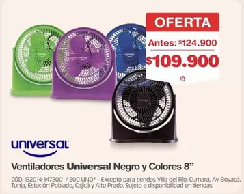 Universal - Ventiladores Negro y Colores 8" CÓD. 132014-147200