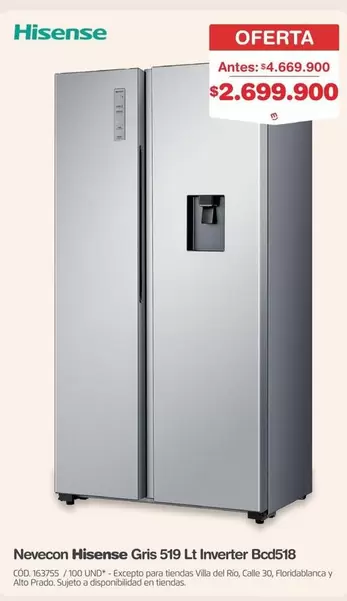 Hisense - Nevera  Gris 519 Lt Inverter Bcd518