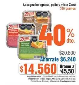 Zenú - Lasagna bolognese, pollo y mixta