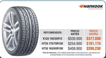 hankook - K120 195/55R15; H735 175/70R13K; H735 185/65R15K
