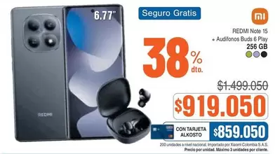 Xiaomi - REDMI Note 15 - Audífonos Buds 6 Play