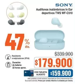 Sony - Audífonos inalámbricos In Ear deportivos TWS WF-C510