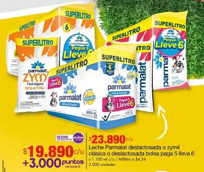 Parmalat - Leche  deslactosada o zymil clásica o deslactosada bolsa