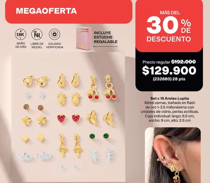 Oro - Set x 15 Aretes Lupita