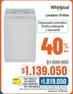 Whirlpool - Lavadora 10 kilos