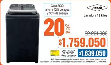Haceb - Lavadora 18 kilos
