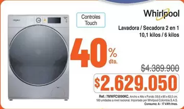 Whirlpool - Lavadora / Secadora 2 en 1 10,1 kilos / 6 kilos
