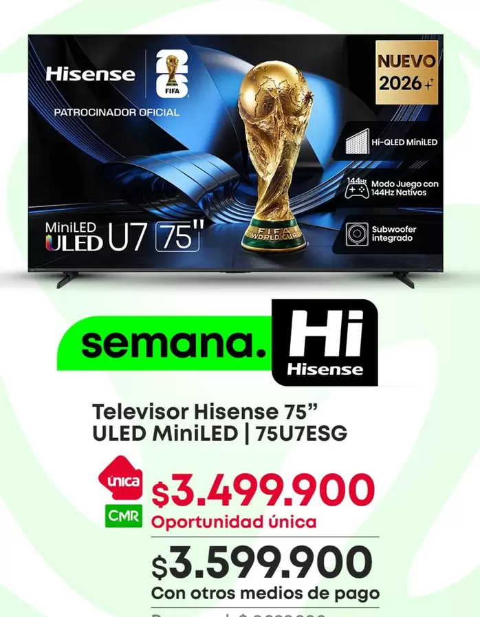 Hisense - Televisor ULED 75" ULED MiniLED