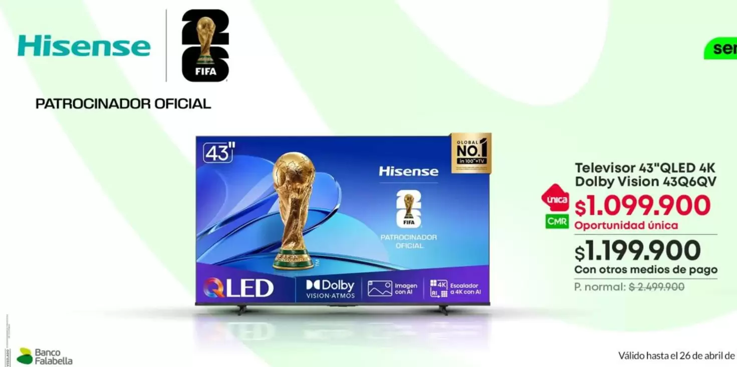 Hisense - Televisor 43" QLED 4K Dolby Vision 43Q6QV