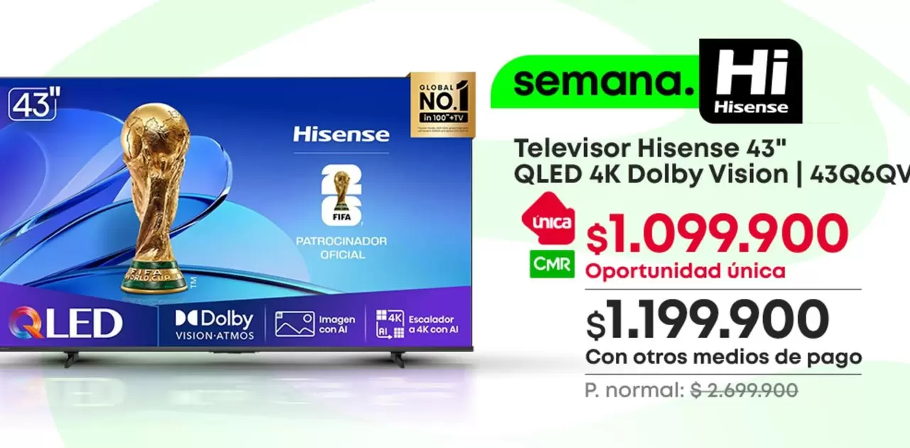Hisense - Televisor  43" QLED 4K Dolby Vision | 43Q6QV
