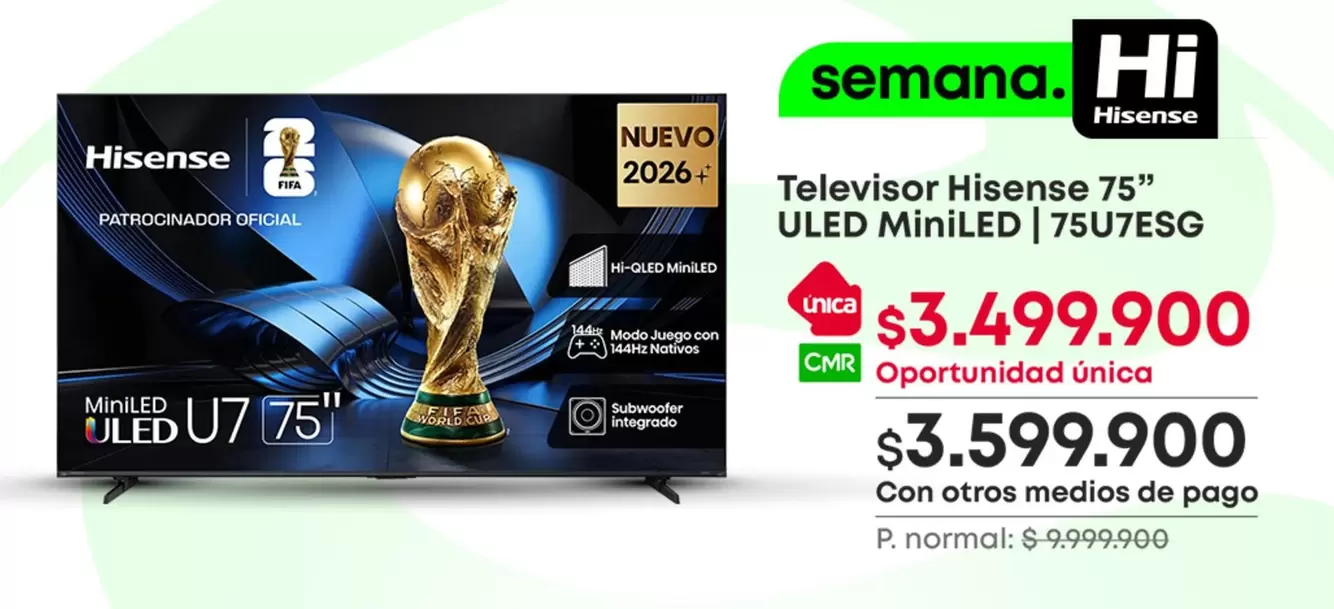 Hisense - Televisor ULED MiniLED 75" 75U7ESG