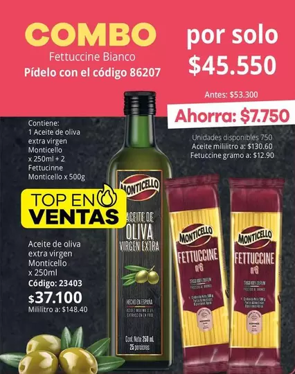 Monticello - COMBO Fettuccine Bianco, Pídelo con el código 86207