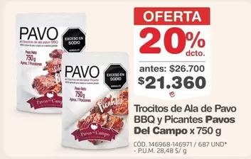 Pavos del Campo - Trocitos de Ala de Pavo BBQ y Picantes Pavos Del Campo x 750 g