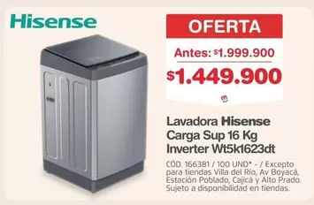 Hisense - Lavadora Carga Sup 16 Kg Inverter Wt5k1623dt