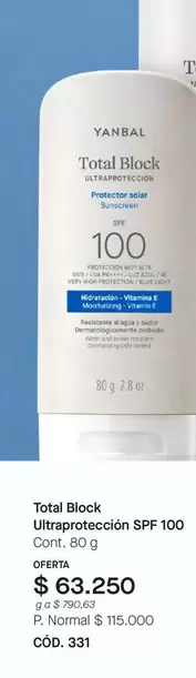 Yanbal - Total Block Ultraprotección SPF 100