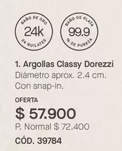 Oro - Argollas Classy Dorezzi CÓD. 39784