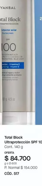 Yanbal - Total Block Ultraprotección SPF 100