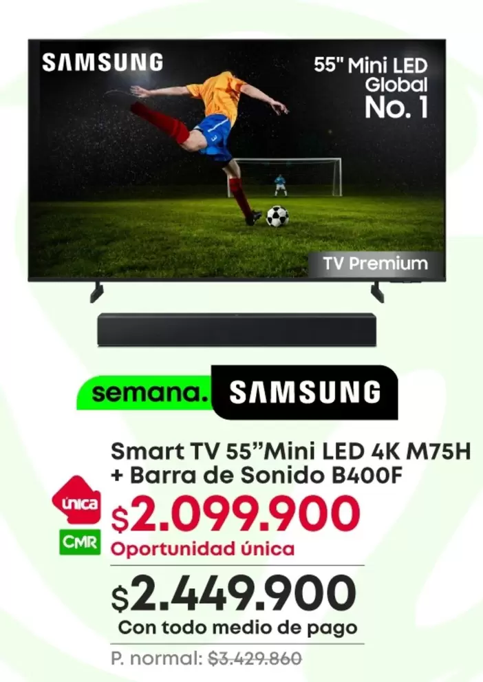 Samsung - Smart TV 55"Mini LED 4K M75H + Barra de Sonido B400F