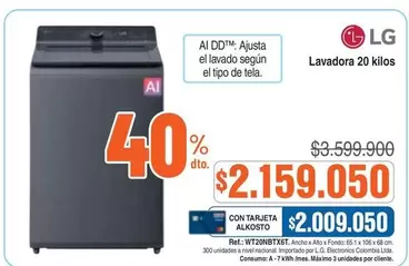LG - Lavadora 20 kilos WT20NBXT
