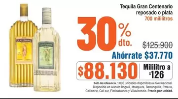 Nacional - Tequila Gran Centenario reposado o plata