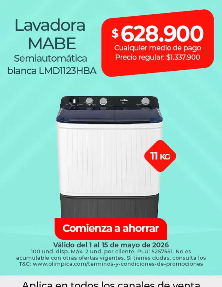 Mabe - Lavadora Semiautomática blanca LMD1123HBA