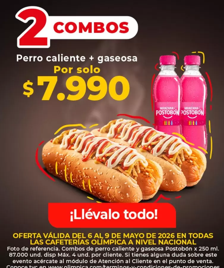Postobón - 2 Combos Perro caliente + gaseosa