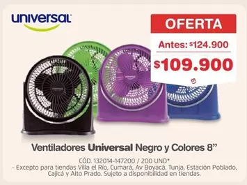 Universal - Ventiladores Negro y Colores 8"