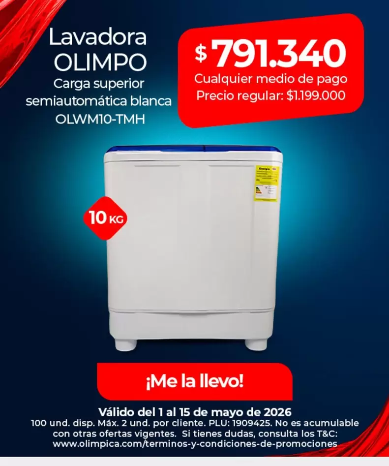 Olimpo - Lavadora Carga superior semiautomática blanca OLWM10-TMH
