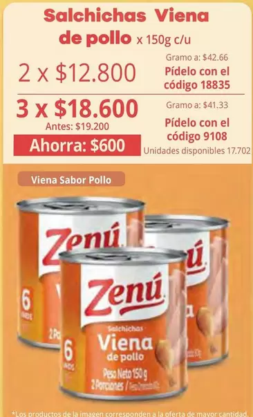 Zenú - Salchichas Viena de pollo