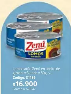 Zenú - Lomos atún en aceite de girasol x 3 unds x 80g c/u
