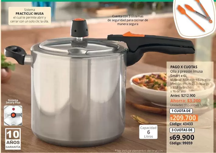 Imusa - Olla a presión Smart 6 L