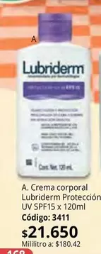 Lubriderm - Crema corporal  Protección UV SPF15 x 120ml