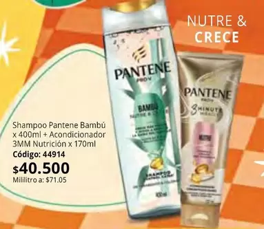 Pantene - Shampoo Bambú x 400ml + Acondicionador 3MM Nutrición x 170ml Código: 44914