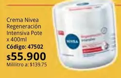 Nivea - Crema Regeneración Intensiva Pote x 400ml Código: 47502