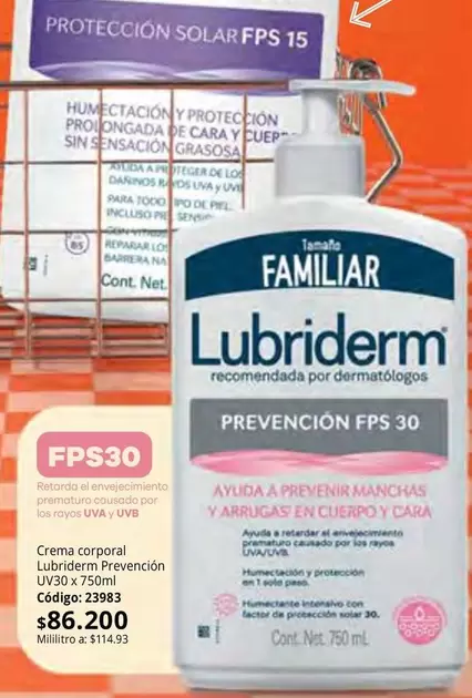 Lubriderm - Crema corporal Prevención UV30 x 750ml