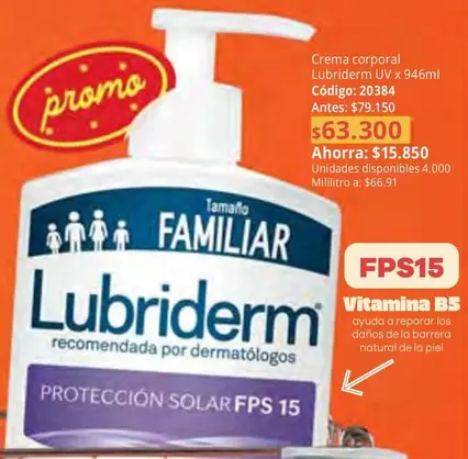 Lubriderm -  Crema corporal UV x 946ml