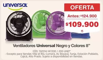 Universal - Ventiladores Negro y Colores 8" CÓD. 132014-147200 / 200 UND