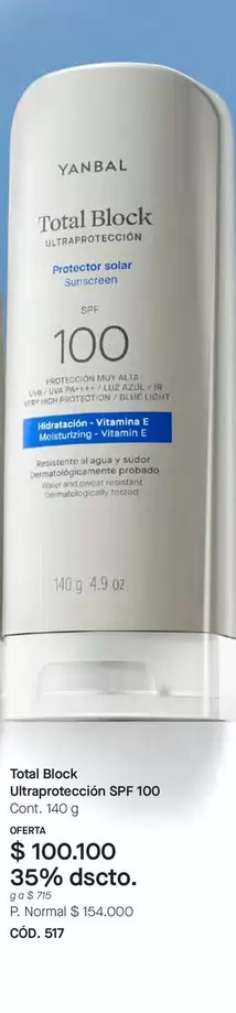 Yanbal - Total Block Ultra Protection SPF 100
