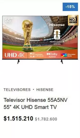 Hisense - Televisor 55" 4K UHD Smart TV