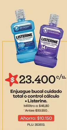 Listerine - Enjuague Bucal Cuidado Total O Control Cálculo