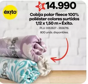 Éxito - Cobija Polar Fleece 100% Poliéster Colores Surtidos