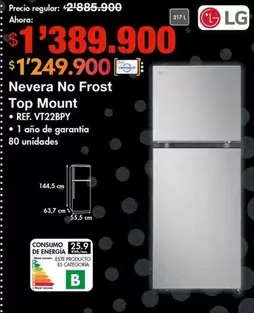 LG - Nevera No Frost Top Mount Ref. VT22BPY