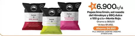 Monte Rojo - Papas Lima Limón, Sal Rosada Del Himalaya Y BBQ Dulce