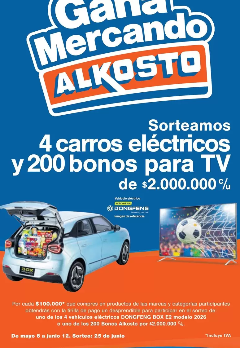 Alkosto - 4 carros eléctricos y 200 bonos para TV