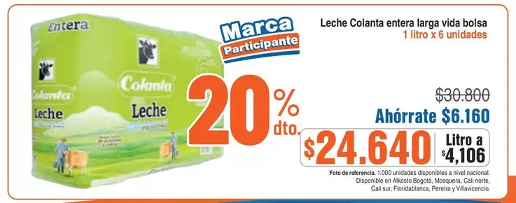 Colanta - Leche entera larga vida bolsa