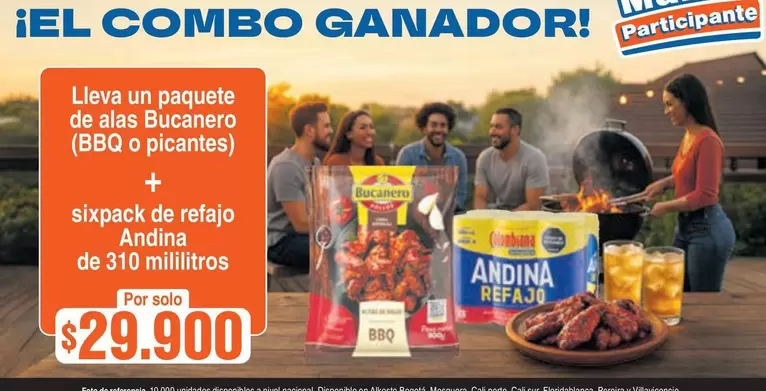 Bucanero - Combo Ganador: Alas  (BBQ o picantes) + sixpack de refajo Andina de 310 mililitros