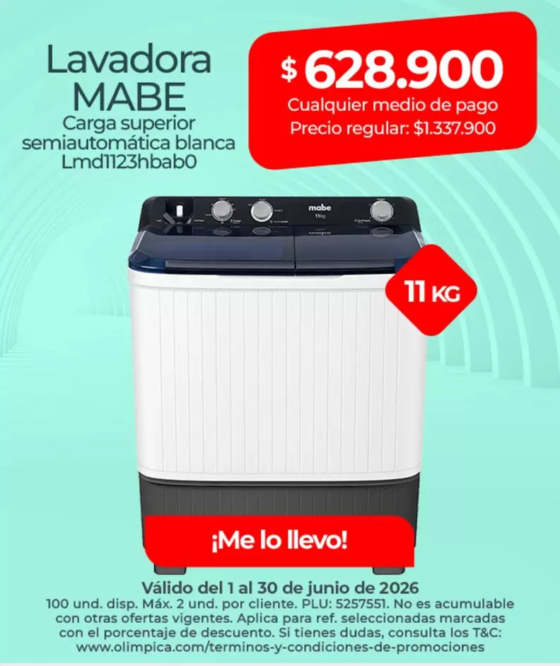Mabe - Lavadora Carga superior semiautomática blanca Lmd1123hbab0